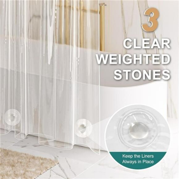 Clear Heavy Duty Shower Curtain Liner 72x72 Waterproof Plastic with Weights - Picture 5 of 7